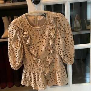 Express Tan Puff Sleeve Peplum Blouse